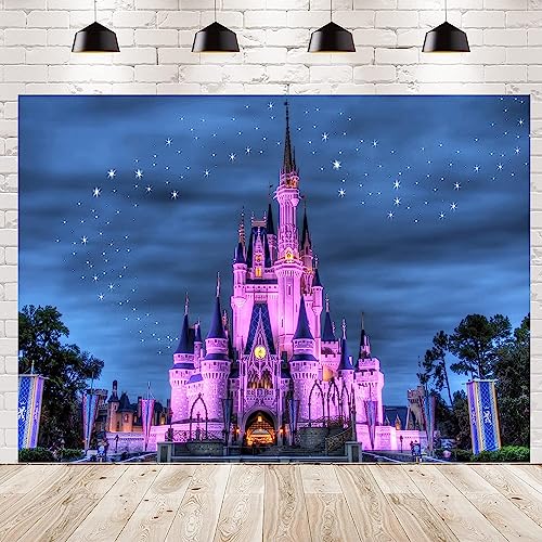 Floewrstown Princess Castle Backdrop 7x5ft Washable Polyester Beautiful Castle Night View Photography Background Cinderella Castle Backdrop Birthday Party Photo Video Shooting Props FT126