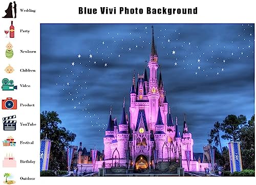 Floewrstown Princess Castle Backdrop 7x5ft Washable Polyester Beautiful Castle Night View Photography Background Cinderella Castle Backdrop Birthday Party Photo Video Shooting Props FT126