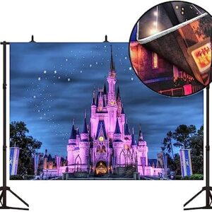 Floewrstown Princess Castle Backdrop 7x5ft Washable Polyester Beautiful Castle Night View Photography Background Cinderella Castle Backdrop Birthday Party Photo Video Shooting Props FT126