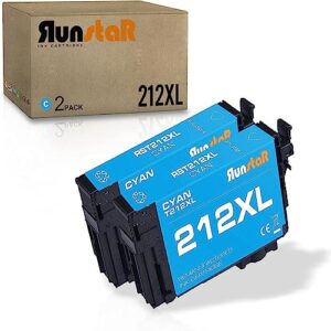 run star 2 pack 212xl cyan remanufactured ink cartridge replacement for epson 212xl t212xl use for epson workforce wf-2830 2850 expression home xp-4100 4105 printer (2 cyan)
