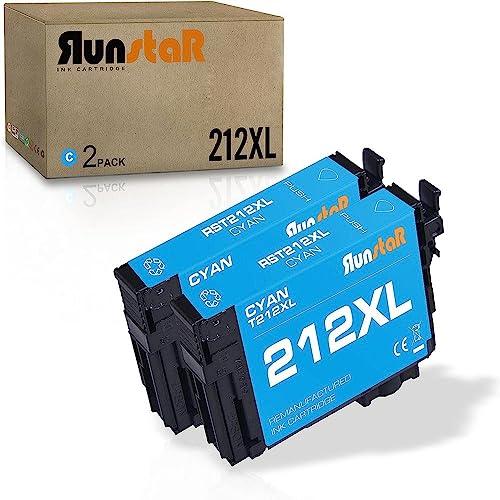 Run Star 2 Pack 212XL Cyan Remanufactured Ink Cartridge Replacement for Epson 212XL T212XL use for Epson Workforce WF-2830 2850 Expression Home XP-4100 4105 Printer (2 Cyan)