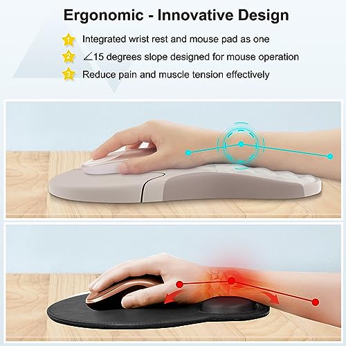 iCasso Ergonomic Mouse Pad Wrist Support, Wrist Rest, Comfortable Computer Gel Mouse Pad for Laptop, Memory Foam,Pain Relief Mousepad with Non-Slip PU Base for Office Home (Brown Art)