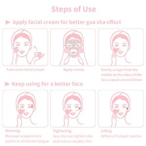 Contrybox Gua Sha Facial Tools, Rose Quartz Guasha Tool for Face & Eye Gua Sha Stone for Puffiness Reducing & Jawline Sculpting Face Stone Gua Sha Tools for Skin Care Woman GuaSha Stone Tool, Pink