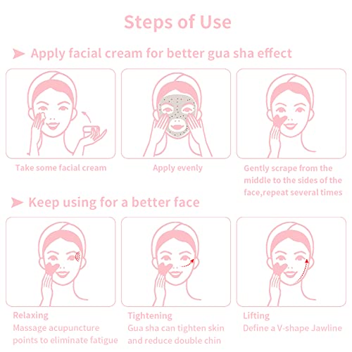 Contrybox Gua Sha Facial Tools, Rose Quartz Guasha Tool for Face & Eye Gua Sha Stone for Puffiness Reducing & Jawline Sculpting Face Stone Gua Sha Tools for Skin Care Woman GuaSha Stone Tool, Pink