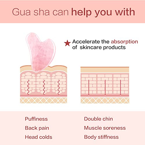 Contrybox Gua Sha Facial Tools, Rose Quartz Guasha Tool for Face & Eye Gua Sha Stone for Puffiness Reducing & Jawline Sculpting Face Stone Gua Sha Tools for Skin Care Woman GuaSha Stone Tool, Pink