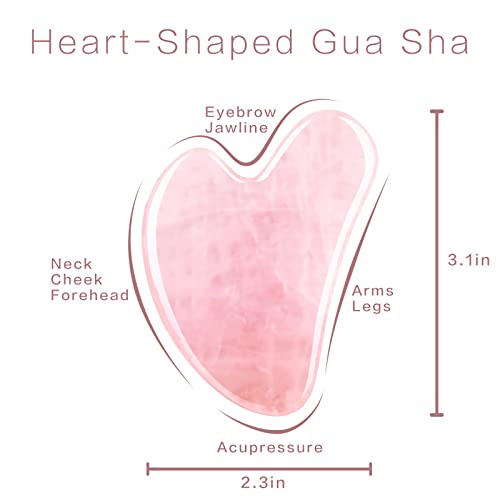 Contrybox Gua Sha Facial Tools, Rose Quartz Guasha Tool for Face & Eye Gua Sha Stone for Puffiness Reducing & Jawline Sculpting Face Stone Gua Sha Tools for Skin Care Woman GuaSha Stone Tool, Pink