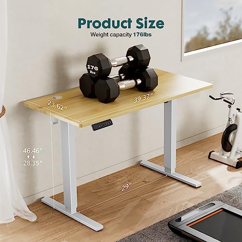 SMUG Electric Standing Desk with Memory Preset, Ergonomic Height Adjustable Table with T-Shaped Metal Bracket Modern Computer Workstations for Home Office, 4024, Natural