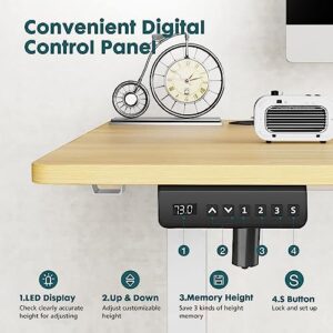 SMUG Electric Standing Desk with Memory Preset, Ergonomic Height Adjustable Table with T-Shaped Metal Bracket Modern Computer Workstations for Home Office, 4024, Natural