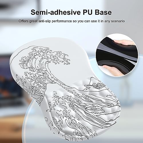 iCasso Ergonomic Mouse Pad Wrist Support, Wrist Rest, Comfortable Computer Gel Mouse Pad for Laptop, Memory Foam,Pain Relief Mousepad with Non-Slip PU Base for Office Home (White Wave of Kanagawa)