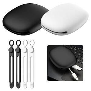 nearockle silicone headphone organizer - compact data cable storage bag for cell phone accessories, earphones, keys, cords, and more - includes 2 cases and 4 cable ties (white/black)