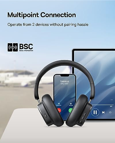 Baseus Active Noise Cancelling Headphones with 100H Playtime, LHDC Hi-Res Sound, Reduce Noise by Up to 95%, Spatial Audio, ENC Mics, 0.038s Low Latency, Bluetooth 5.3 Wireless Headphones - Bowie H1i