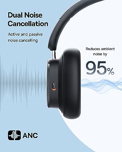 Baseus Active Noise Cancelling Headphones with 100H Playtime, LHDC Hi-Res Sound, Reduce Noise by Up to 95%, Spatial Audio, ENC Mics, 0.038s Low Latency, Bluetooth 5.3 Wireless Headphones - Bowie H1i