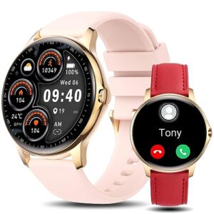 holiday smart watch for women (answer/make calls), 1.3” hd full touch screen heart rate/sleep monitor/pedometer, 100 sports 3atm waterproof fitness watch for android ios phone