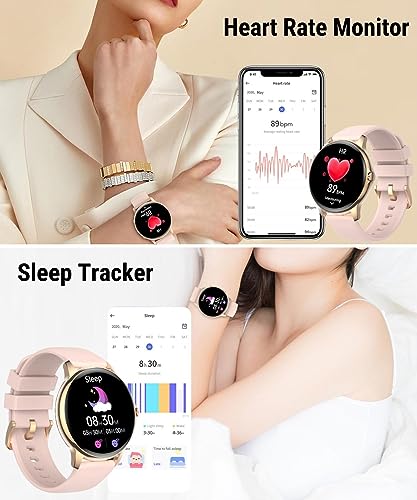 Holiday Smart Watch for Women (Answer/Make Calls), 1.3” HD Full Touch Screen Heart Rate/Sleep Monitor/Pedometer, 100 Sports 3ATM Waterproof Fitness Watch for Android iOS Phone