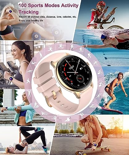 Holiday Smart Watch for Women (Answer/Make Calls), 1.3” HD Full Touch Screen Heart Rate/Sleep Monitor/Pedometer, 100 Sports 3ATM Waterproof Fitness Watch for Android iOS Phone