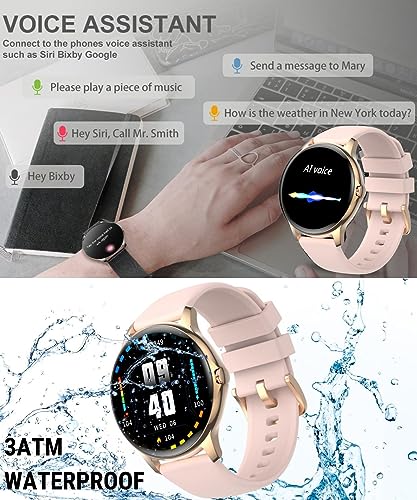 Holiday Smart Watch for Women (Answer/Make Calls), 1.3” HD Full Touch Screen Heart Rate/Sleep Monitor/Pedometer, 100 Sports 3ATM Waterproof Fitness Watch for Android iOS Phone