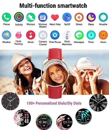 Holiday Smart Watch for Women (Answer/Make Calls), 1.3” HD Full Touch Screen Heart Rate/Sleep Monitor/Pedometer, 100 Sports 3ATM Waterproof Fitness Watch for Android iOS Phone