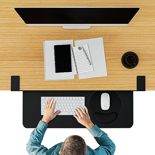 CALASK Desktop Keyboard Tray with Mouse Pad, Under Desk Pull Out, 26.77" X 11.81" Large Size Keyboard Tray with C-Clip Mount, Easy Installation, Computer Keyboard Stand, for Home Study and Office