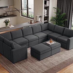 LINSY HOME Oversized Modular Sectional Sofa, Convertible Sectional Sofa Couch with Memory Foam, Modular Sleeper Sofa Covers Removable and Changeable, 10 Seat Sofa Sets for Living Room, Dark Grey