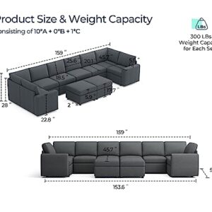 LINSY HOME Oversized Modular Sectional Sofa, Convertible Sectional Sofa Couch with Memory Foam, Modular Sleeper Sofa Covers Removable and Changeable, 10 Seat Sofa Sets for Living Room, Dark Grey