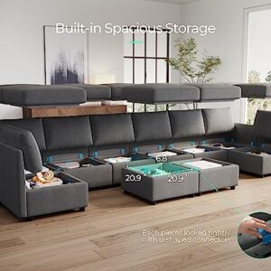 LINSY HOME Oversized Modular Sectional Sofa, Convertible Sectional Sofa Couch with Memory Foam, Modular Sleeper Sofa Covers Removable and Changeable, 10 Seat Sofa Sets for Living Room, Dark Grey