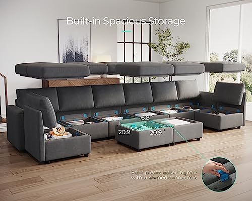 LINSY HOME Oversized Modular Sectional Sofa, Convertible Sectional Sofa Couch with Memory Foam, Modular Sleeper Sofa Covers Removable and Changeable, 10 Seat Sofa Sets for Living Room, Dark Grey