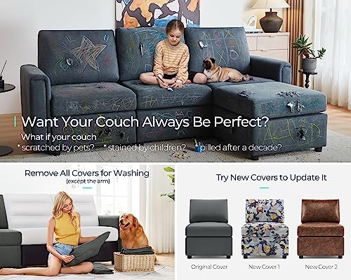 LINSY HOME Oversized Modular Sectional Sofa, Convertible Sectional Sofa Couch with Memory Foam, Modular Sleeper Sofa Covers Removable and Changeable, 10 Seat Sofa Sets for Living Room, Dark Grey