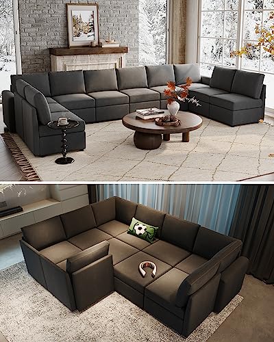 LINSY HOME Oversized Modular Sectional Sofa, Convertible Sectional Sofa Couch with Memory Foam, Modular Sleeper Sofa Covers Removable and Changeable, 10 Seat Sofa Sets for Living Room, Dark Grey