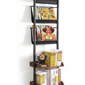 Keebofly Book Shelf,Bookshelf 5-Tiers,Book Shelf for Wall,Magazine Holder Magazine Display Rack,Vinyl Record Storage,Bookcase Storage Organizer for Bedroom Living Room Office Kid Room Classroom