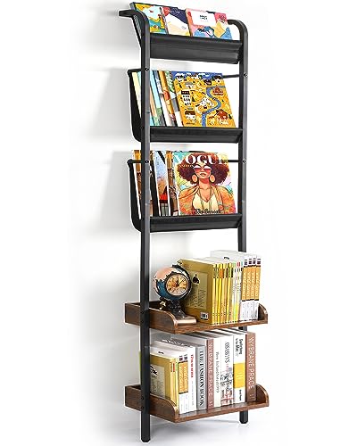 Keebofly Book Shelf,Bookshelf 5-Tiers,Book Shelf for Wall,Magazine Holder Magazine Display Rack,Vinyl Record Storage,Bookcase Storage Organizer for Bedroom Living Room Office Kid Room Classroom