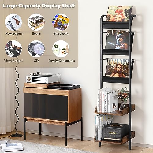 Keebofly Book Shelf,Bookshelf 5-Tiers,Book Shelf for Wall,Magazine Holder Magazine Display Rack,Vinyl Record Storage,Bookcase Storage Organizer for Bedroom Living Room Office Kid Room Classroom