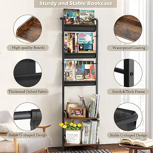 Keebofly Book Shelf,Bookshelf 5-Tiers,Book Shelf for Wall,Magazine Holder Magazine Display Rack,Vinyl Record Storage,Bookcase Storage Organizer for Bedroom Living Room Office Kid Room Classroom