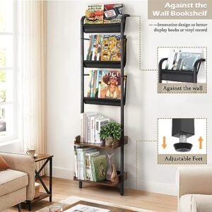 Keebofly Book Shelf,Bookshelf 5-Tiers,Book Shelf for Wall,Magazine Holder Magazine Display Rack,Vinyl Record Storage,Bookcase Storage Organizer for Bedroom Living Room Office Kid Room Classroom