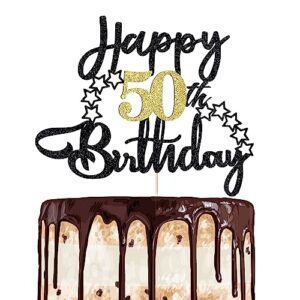 1 PCS Happy 50th Birthday Cake Topper,Happy 50 Birthday Cake Decoration for Happy 50th Birthday Cheers to 50 Party Decorations 50 Anniversary Birthday Cake Decorations Supplies（Star River series）