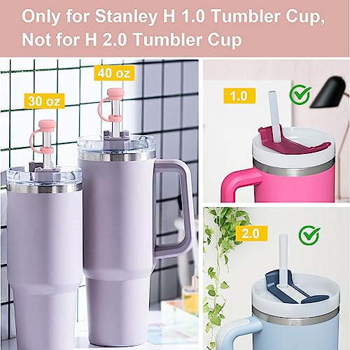 Straw Cover Spill Stopper Set Compatible with Stanley Cup 40 oz 30 oz Quencher H2.0, 2 Silicone Straw Cover Cap, 2 Square Spill Stopper and 2 Round Leak Stopper for Stanley Tumbler Accessories