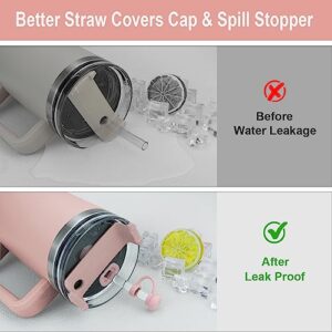 Straw Cover Spill Stopper Set Compatible with Stanley Cup 40 oz 30 oz Quencher H2.0, 2 Silicone Straw Cover Cap, 2 Square Spill Stopper and 2 Round Leak Stopper for Stanley Tumbler Accessories