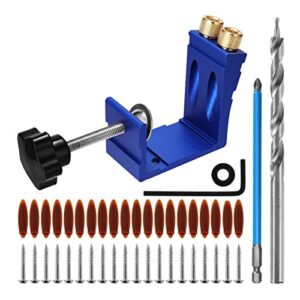 pocket screw jig woodworking oblique hole manual locking fixture locator jig kit 15 degree angle drill guide set hole puncher adjustable diy tool (color : blue set)
