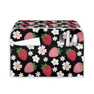huisefor daisy strawberry toaster dust cover with pockets compatible with 4 slice toaster, fashion bread maker toaster accessories kitchen decorations anti stains fingerprints