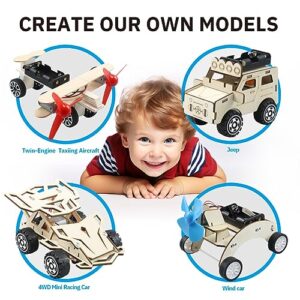 Giggleway DIY Wood Model Car Building Kits, Electric Motor Woodworking Project Science Kits for Kids, Hands on STEM Learning Project Kits, 3D Puzzles Educational and Learning Toys for Boys & Girls