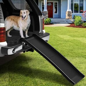 yitahome 61in folding dog ramp for cars with anti-slip tape, portable pet ramp for large dogs, lightweight resin dog car ramp with safe raised sides stairs step for suv truck, 150lbs load capacity