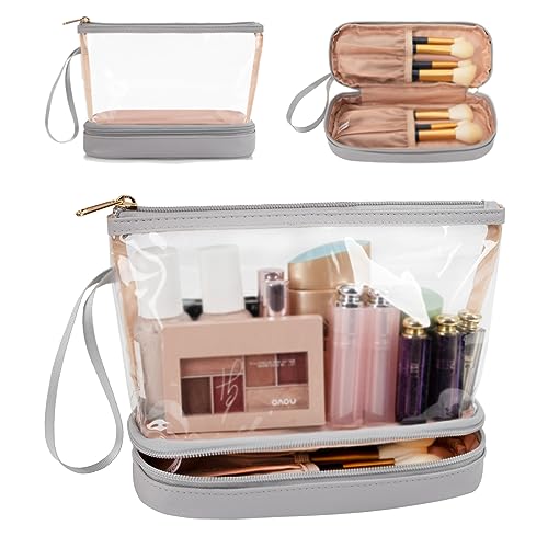 Ethereal Clear Makeup Bag, Light Grey Small Cosmetic Bag Travel Makeup Bag for Women TSA Approved Toiletry Bag Portable Makeup Pouch