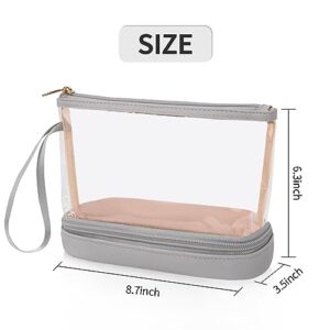 Ethereal Clear Makeup Bag, Light Grey Small Cosmetic Bag Travel Makeup Bag for Women TSA Approved Toiletry Bag Portable Makeup Pouch