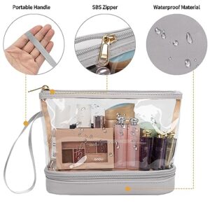 Ethereal Clear Makeup Bag, Light Grey Small Cosmetic Bag Travel Makeup Bag for Women TSA Approved Toiletry Bag Portable Makeup Pouch