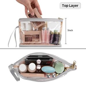 Ethereal Clear Makeup Bag, Light Grey Small Cosmetic Bag Travel Makeup Bag for Women TSA Approved Toiletry Bag Portable Makeup Pouch