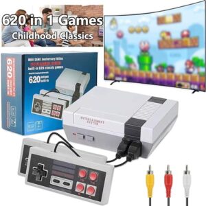 retro game console, classic mini game console, av output 8-bit game system, built-in 620 video games with 2 classic controllers - plug and play for kids birthday