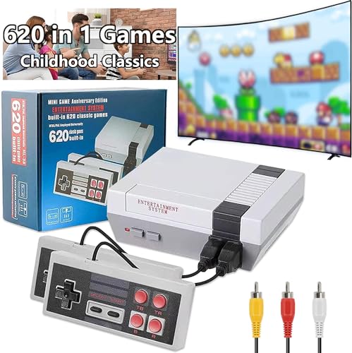 Retro Game Console, Classic Mini Game Console, AV Output 8-Bit Game System, Built-in 620 Video Games With 2 Classic Controllers - Plug and Play for Kids Birthday