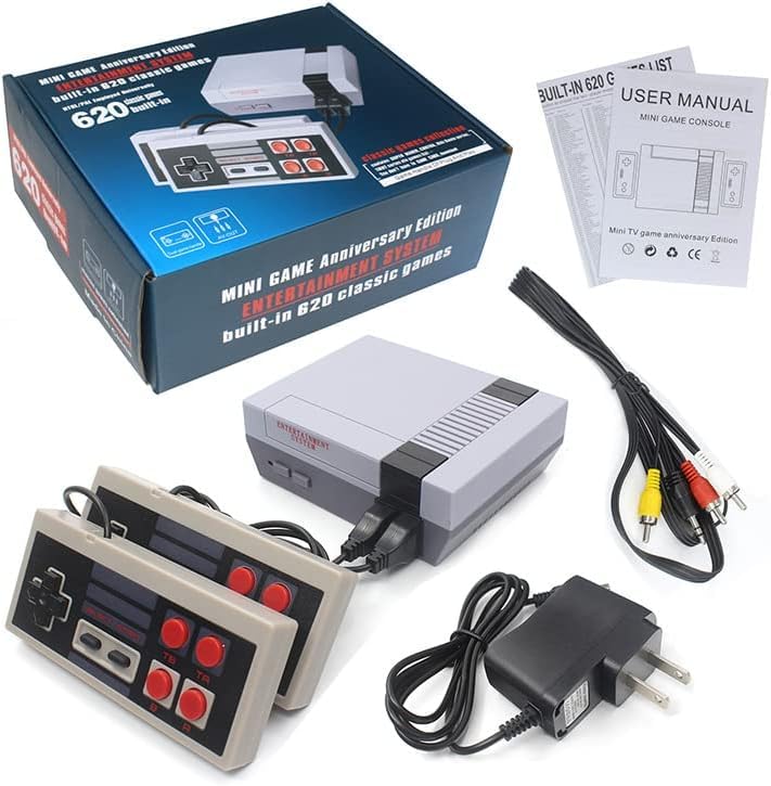 Retro Game Console, Classic Mini Game Console, AV Output 8-Bit Game System, Built-in 620 Video Games With 2 Classic Controllers - Plug and Play for Kids Birthday