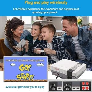 Retro Game Console, Classic Mini Game Console, AV Output 8-Bit Game System, Built-in 620 Video Games With 2 Classic Controllers - Plug and Play for Kids Birthday