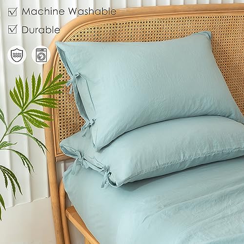 COTTEBED Vintage Boho Washed Polycotton Queen Bed Sheets - Ultra-Soft Sage Green Queen Sized Bedding Sets, Burshed Cozy Lightweight Western Warmth Tech for All Seasons Use, Deep Pockets Up to 16 Inch