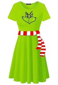 womens christmas green monster dress halloween grinch costume dresses fancy flare dress xl